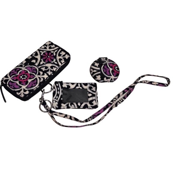 Vera Bradley Scroll Medallion Zip Accordion Wallet, Zip ID Case Lanyard & Mirror - Picture 1 of 6